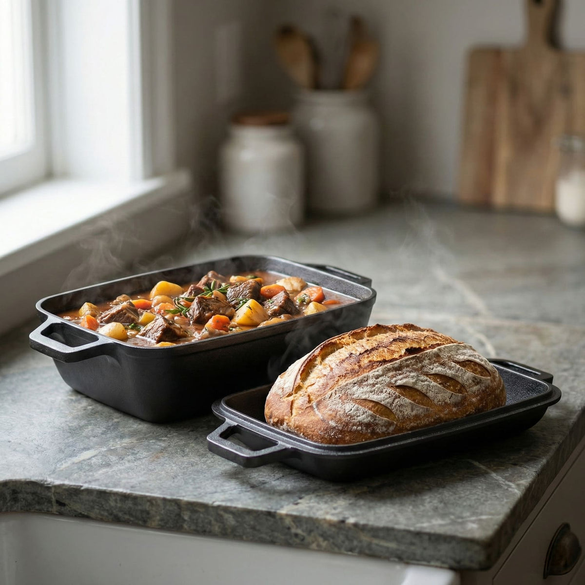 Oval bread oven with stewed vegetables and a baked loaf beside it Black (Pre-Seasoned)