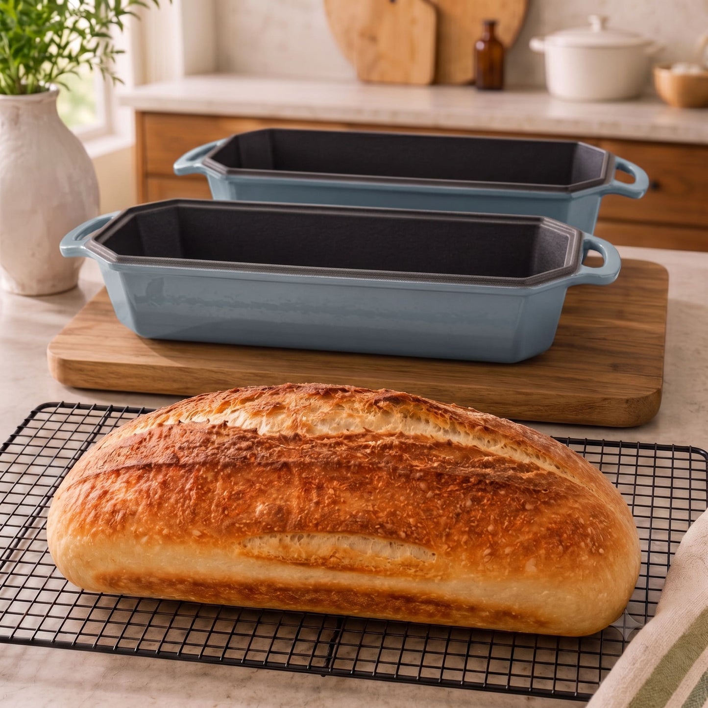 enameled cast iron long loaf pan 33 x 13 cm slate blue