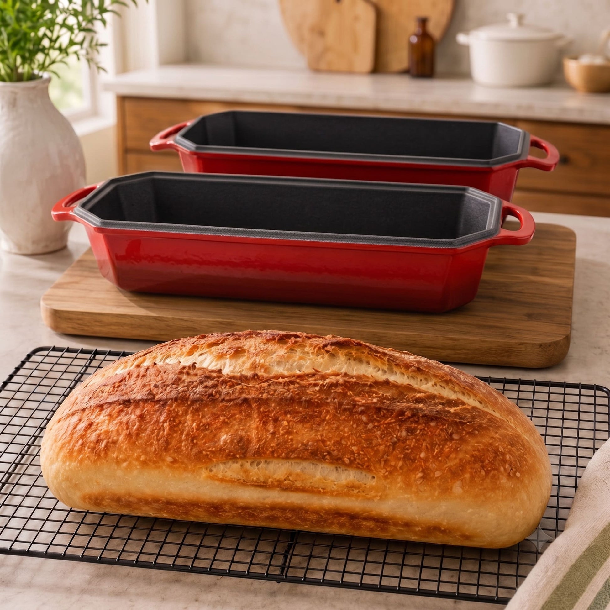 enameled cast iron long loaf pan 33 x 13 cm cherry red