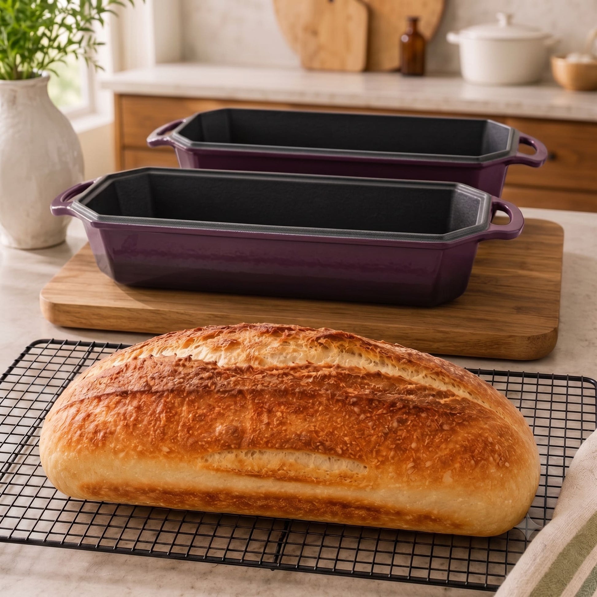 enameled cast iron long loaf pan 33 x 13 cm plum purple