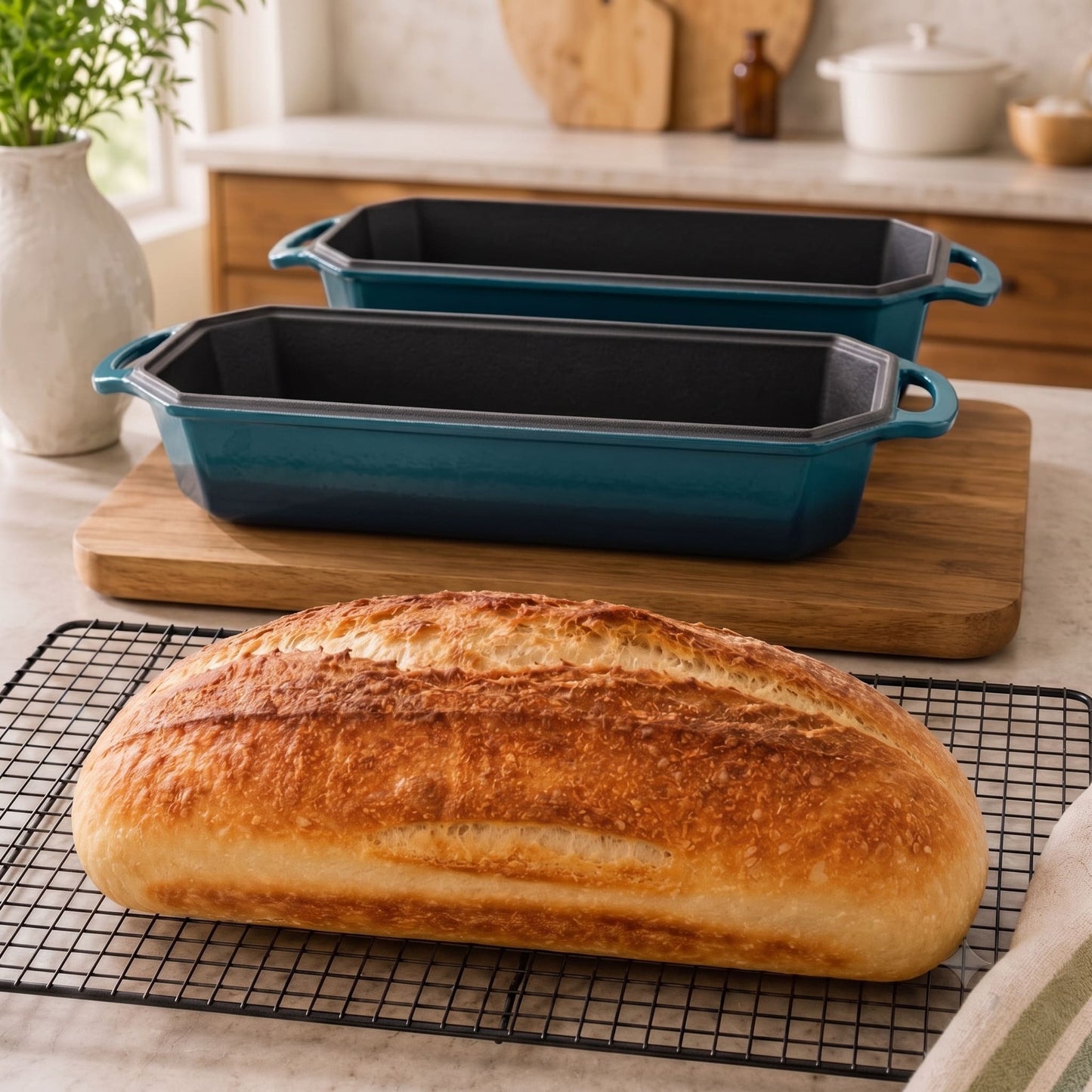 enameled cast iron long loaf pan 33 x 13 cm dark cyan