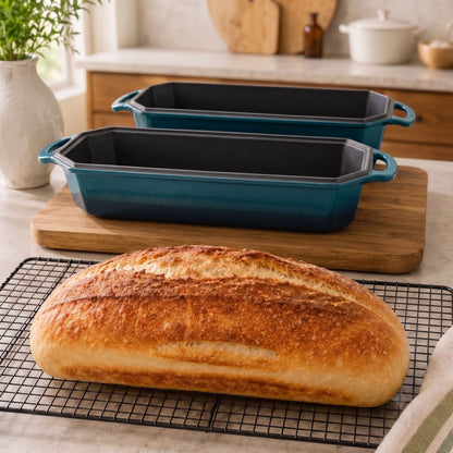 enameled cast iron long loaf pan 33 x 13 cm dark cyan
