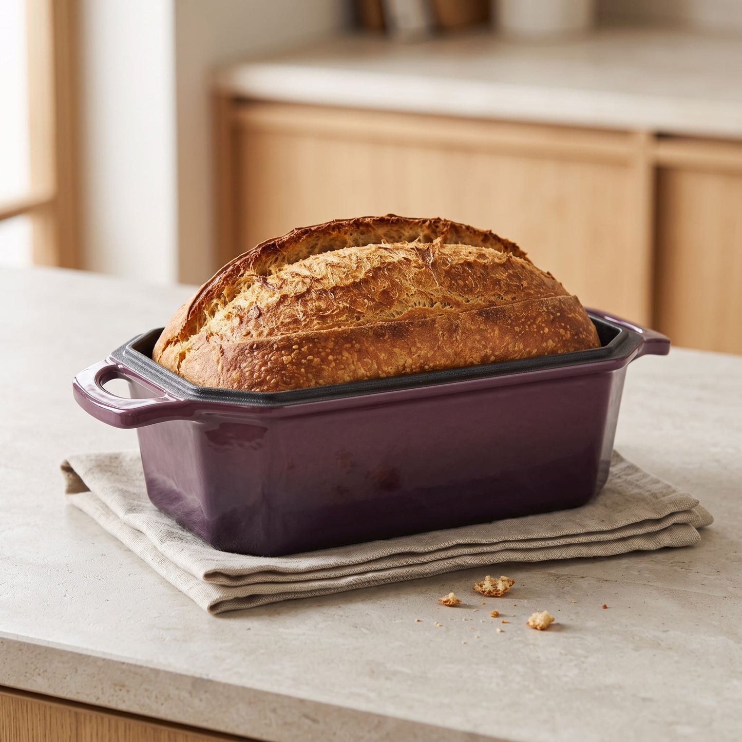 enameled cast iron loaf pan for sourdough 23 x 13 cm plum purple