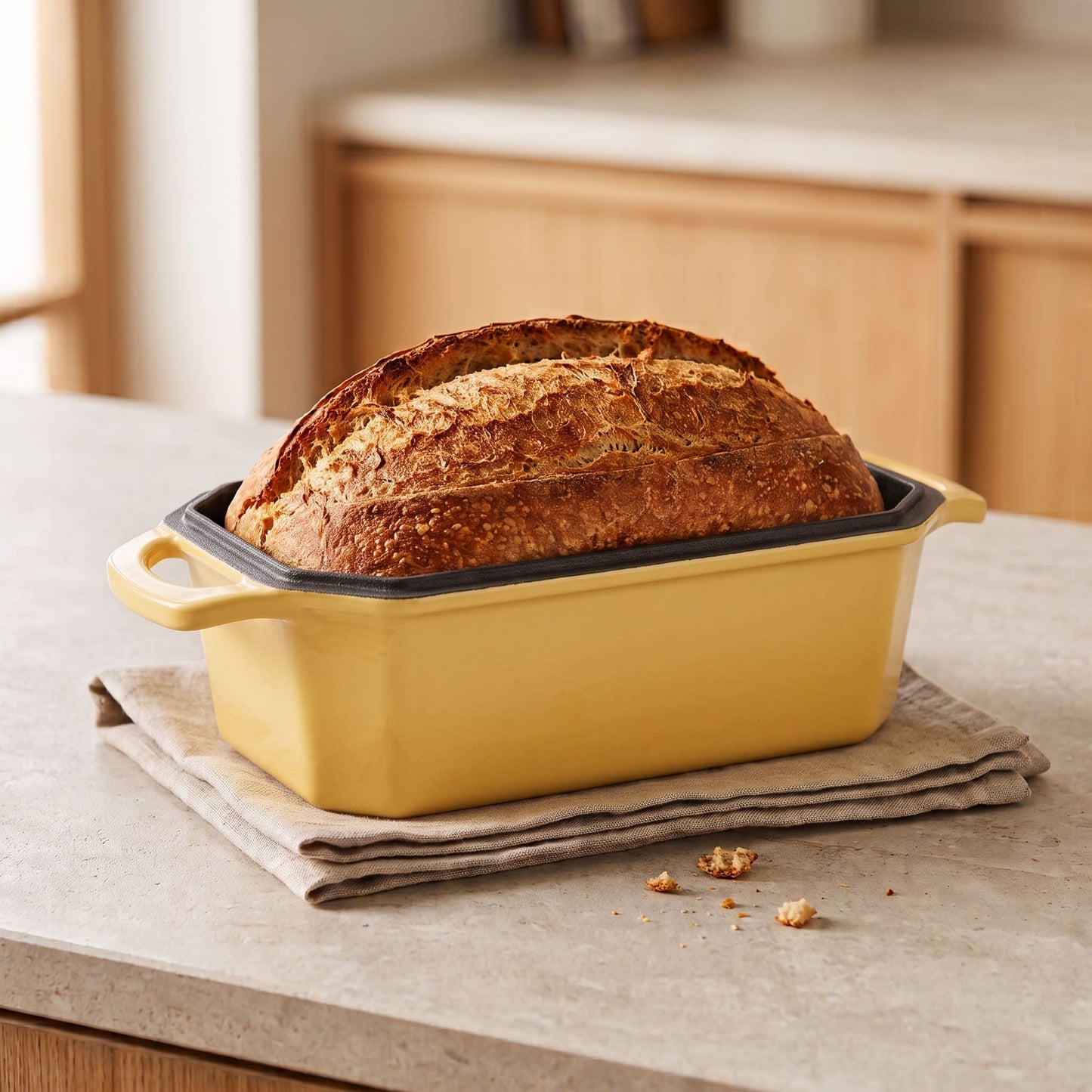 enameled cast iron loaf pan for sourdough 23 x 13 cm sunny yellow
