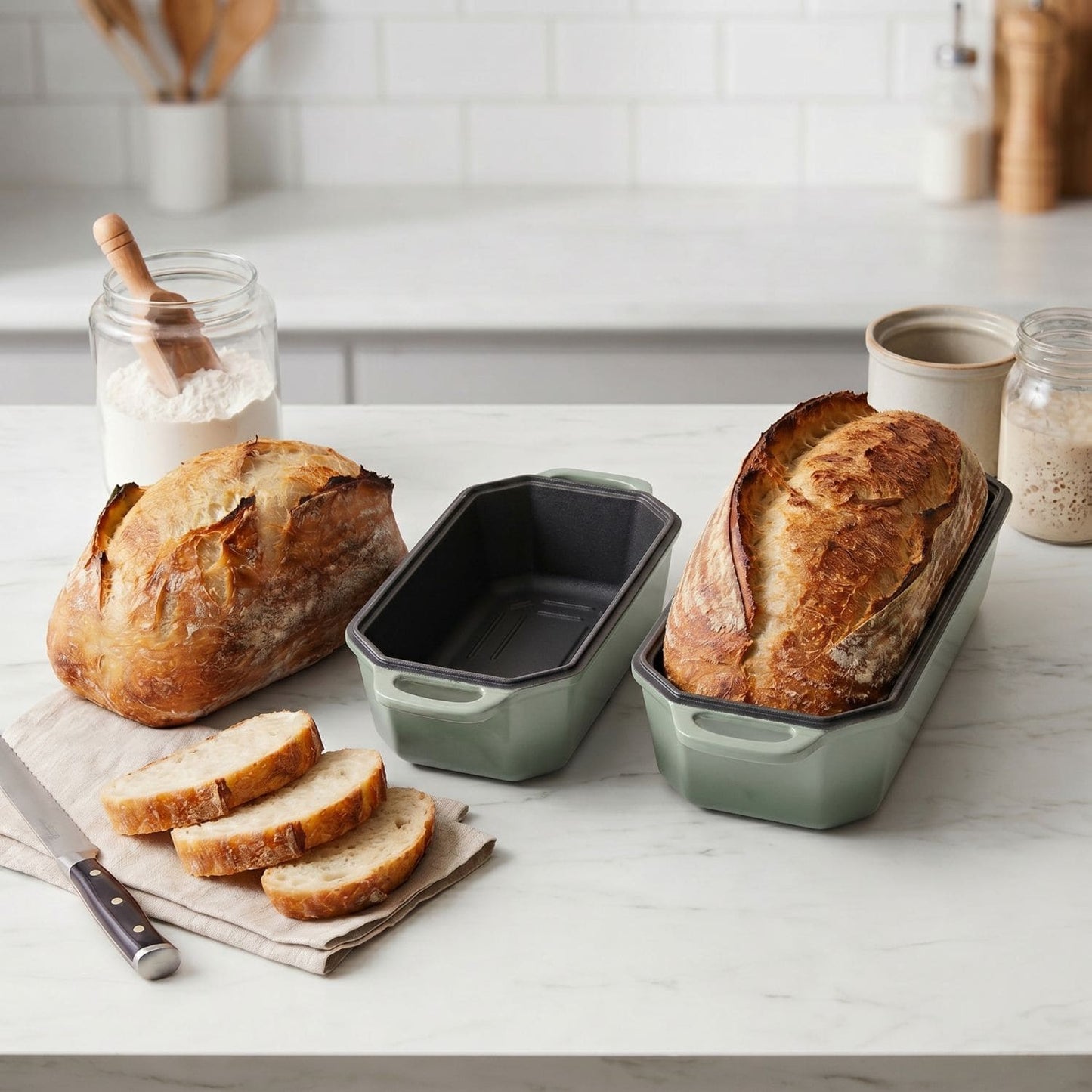 enameled cast iron loaf pan sage green