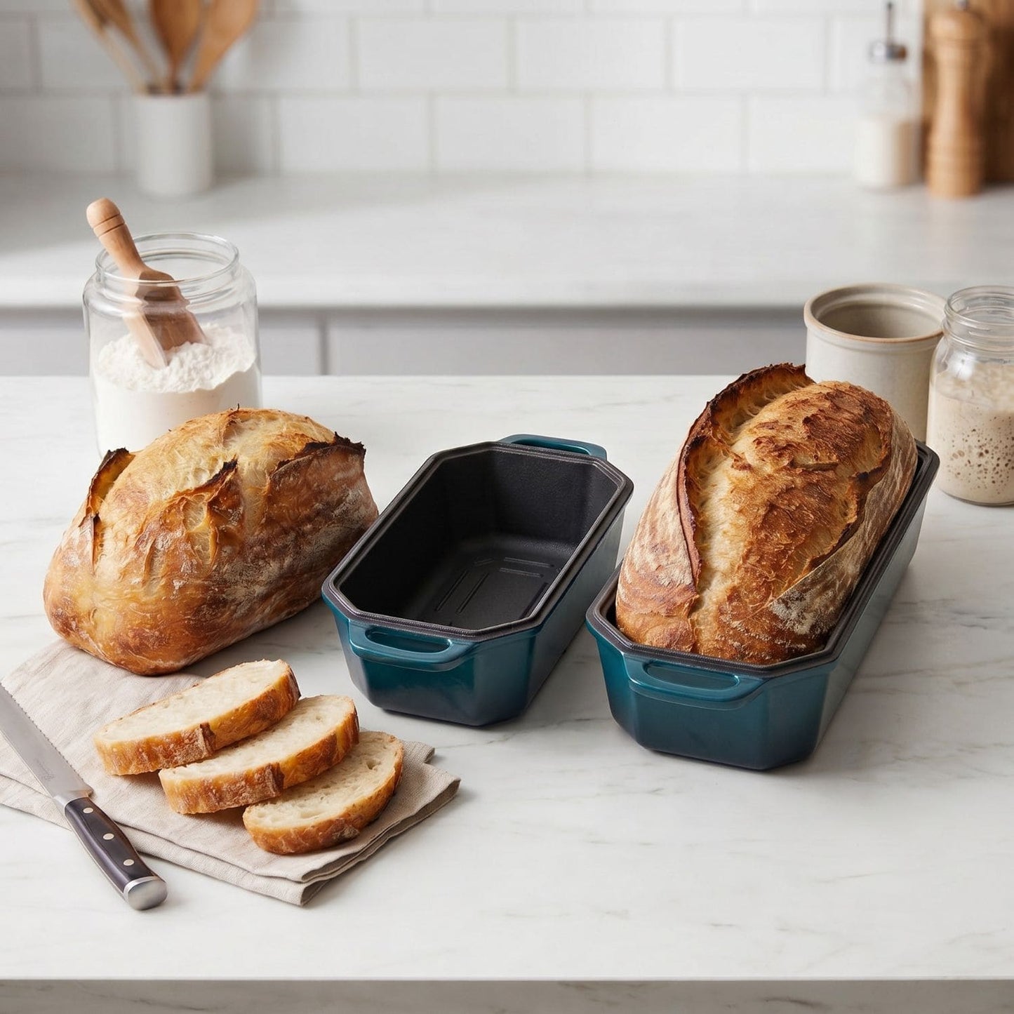 enameled cast iron loaf pan dark cyan