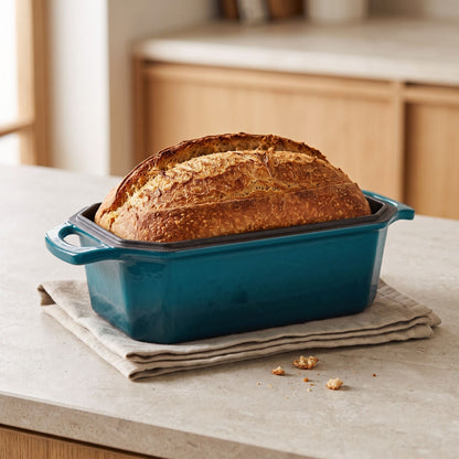 enameled cast iron loaf pan for sourdough 23 x 13 cm dark cyan