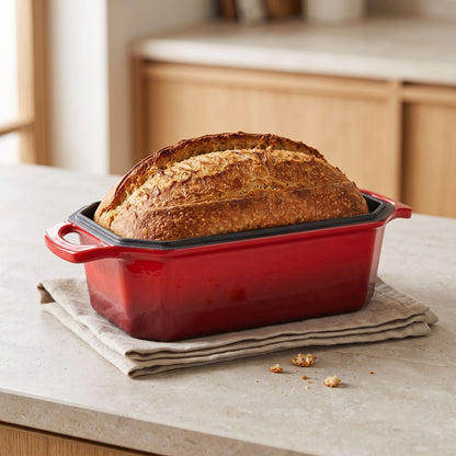 enameled cast iron loaf pan for sourdough 23 x 13 cm Cherry red