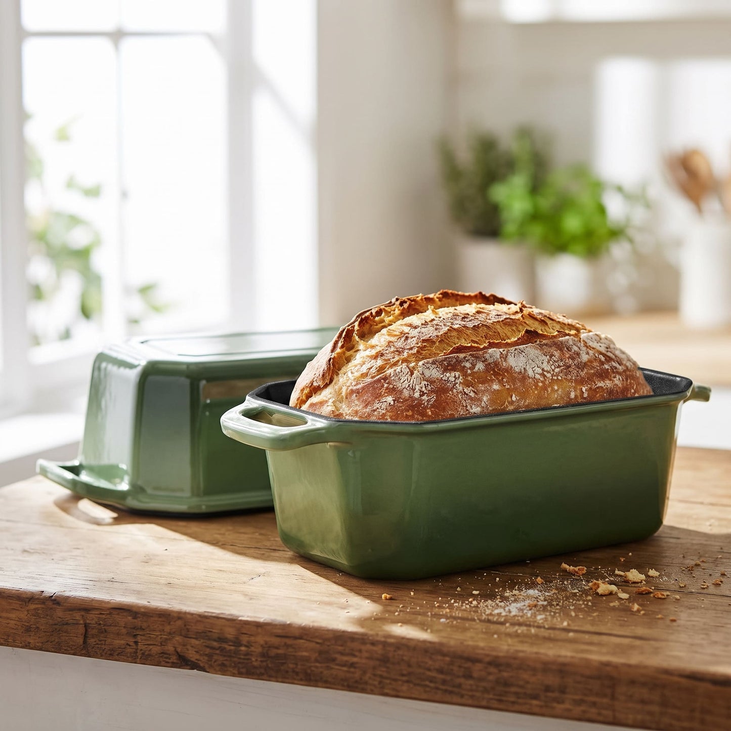enameled cast iron loaf pan sage green 23 x 13 cm