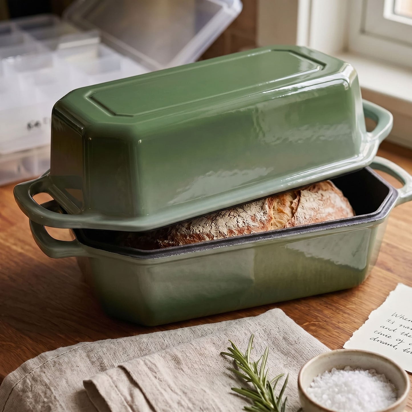 cast iron loaf pan sage green 23 x 13 cm