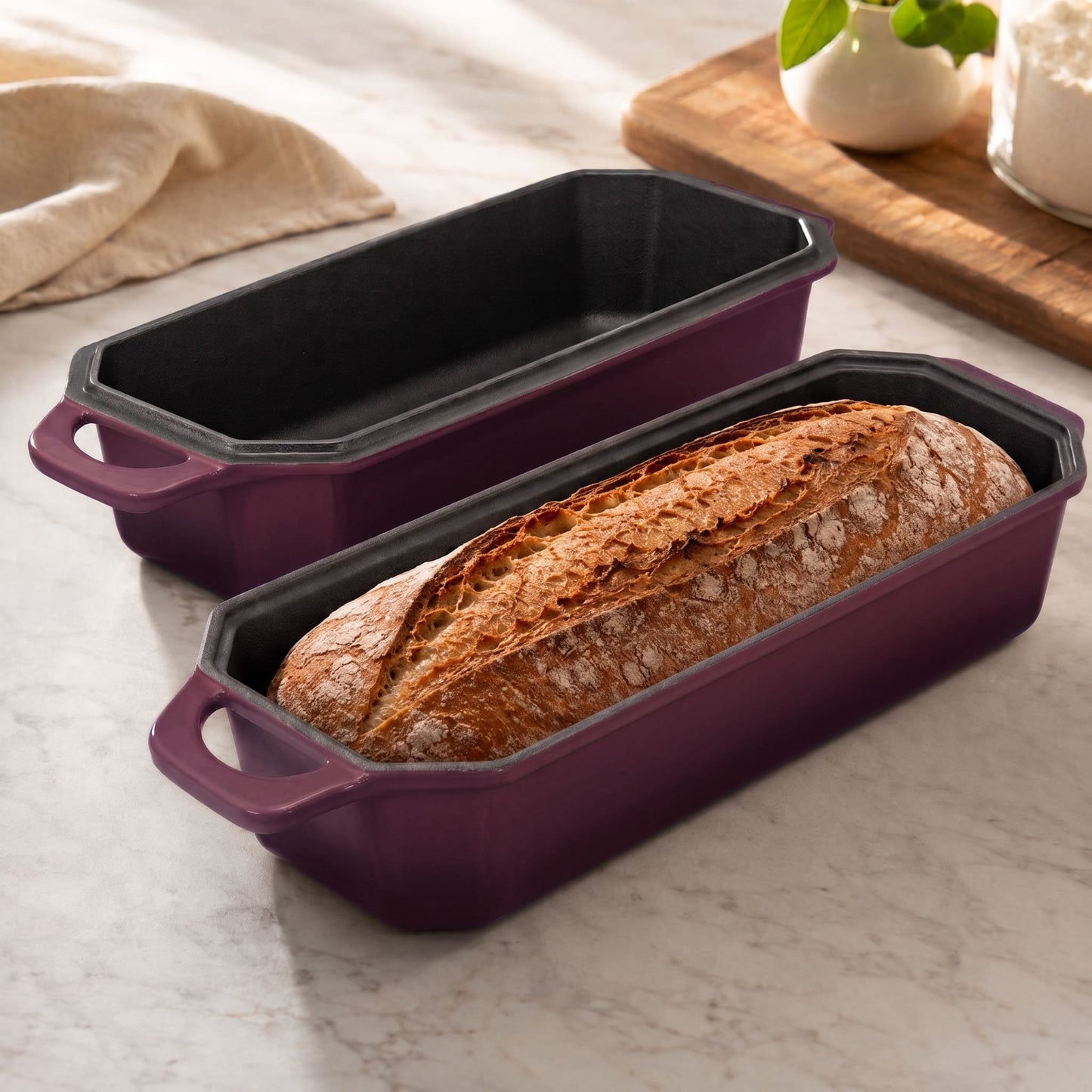 enameled cast iron long loaf pan 33 x 13 cm plum purple