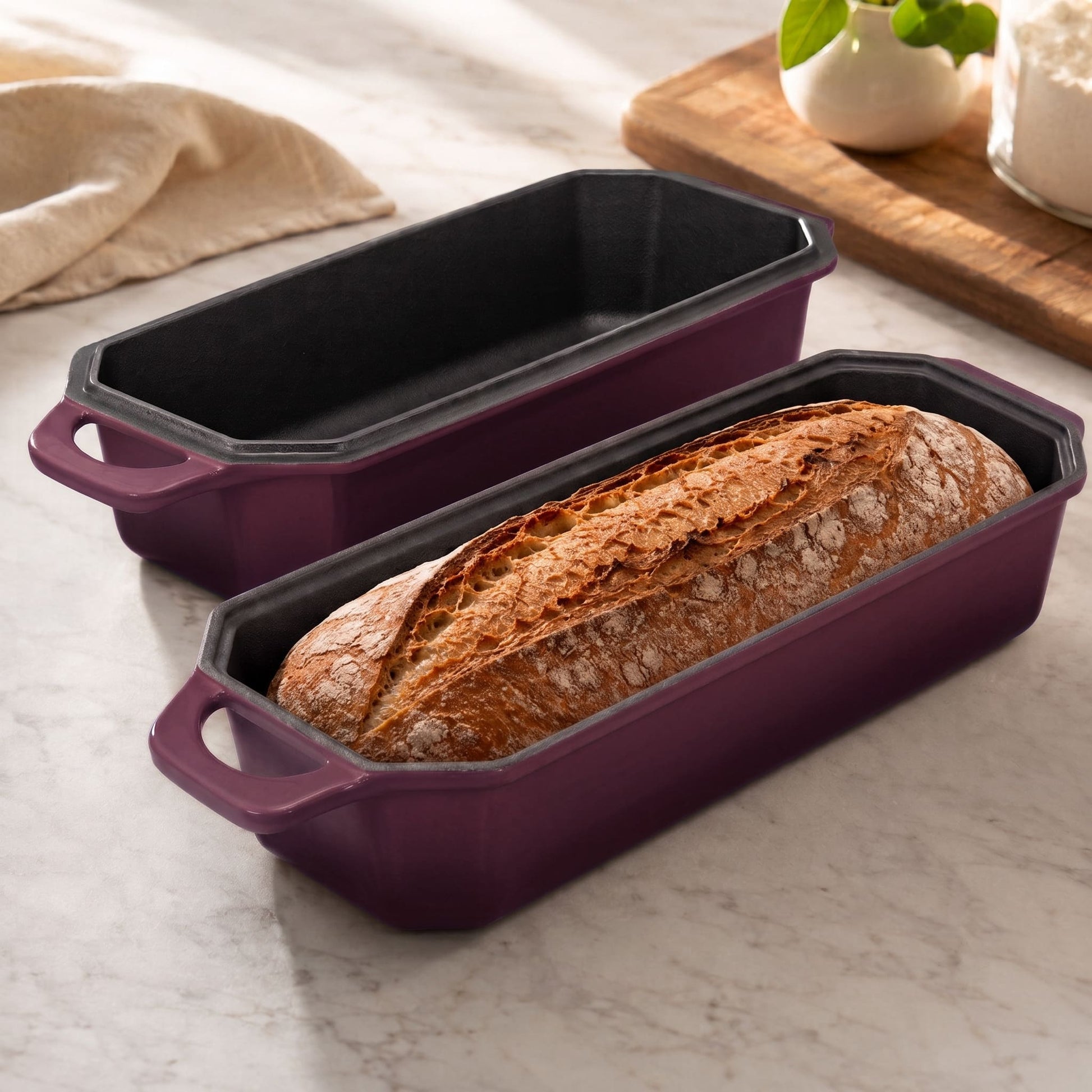 enameled cast iron long loaf pan 33 x 13 cm plum purple