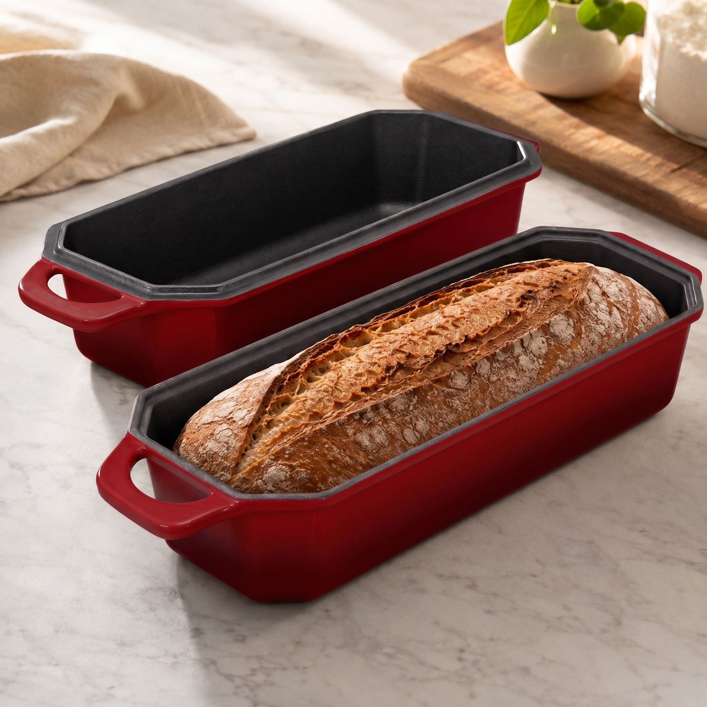 enameled cast iron long loaf pan 33 x 13 cm cherry red