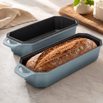 enameled cast iron long loaf pan 33 x 13 cm slate blue