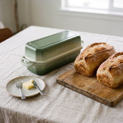 enameled cast iron loaf pan 33 x 13 cm sage green