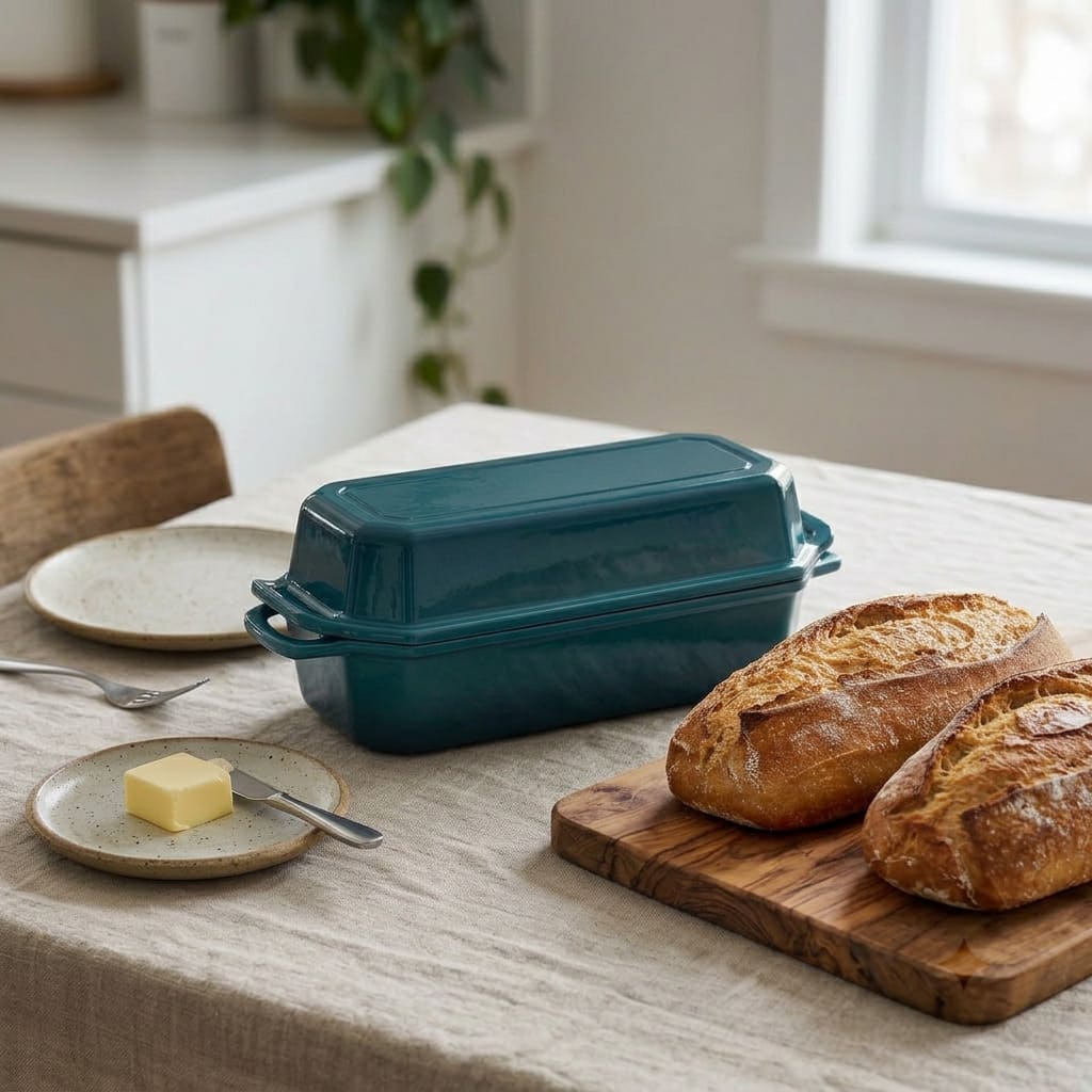 enameled cast iron loaf pan 33 x 13 cm dark cyan