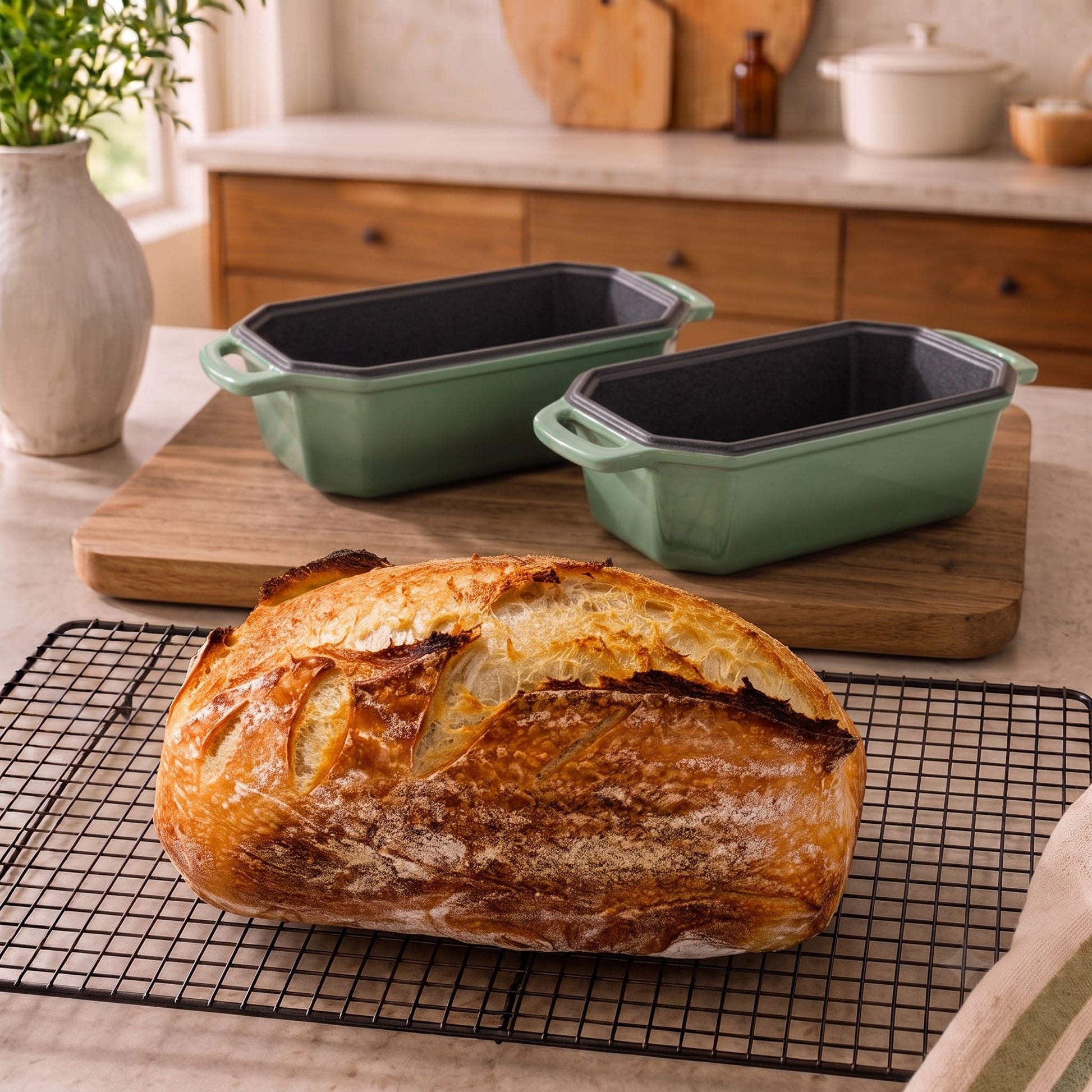 enameled cast iron loaf pan 23 x 13 cm sage green